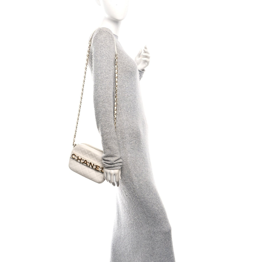 Chanel Calfskin Quilted Enchained Camera Case Bag White