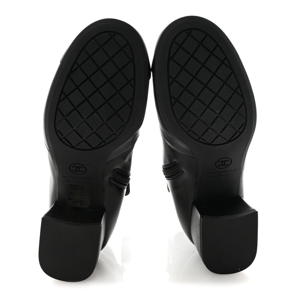 Chanel Stretch Lambskin Cap Toe CC Short Boots 35 Black
