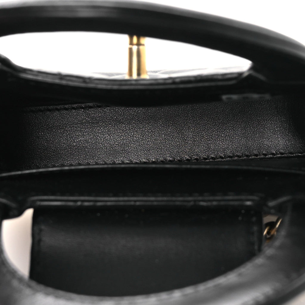 Chanel Shiny Aged Calfskin Quilted Mini Nano Kelly Shopper Black