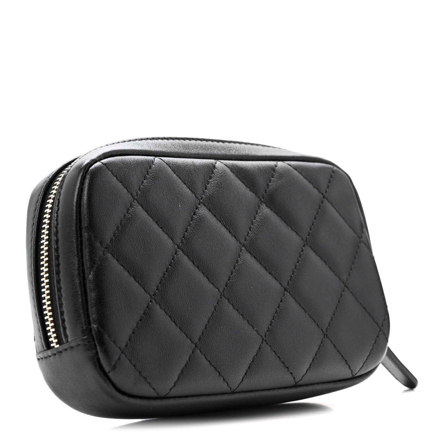 Lambskin Quilted Small Curvy Pouch Cosmetic Case Black