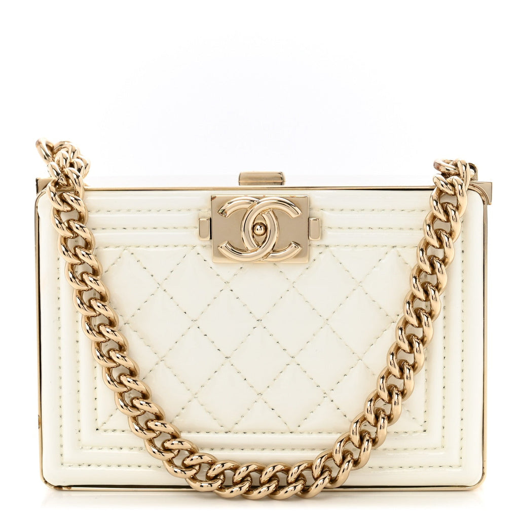 Chanel Patent Calfskin Boy Minaudiere White