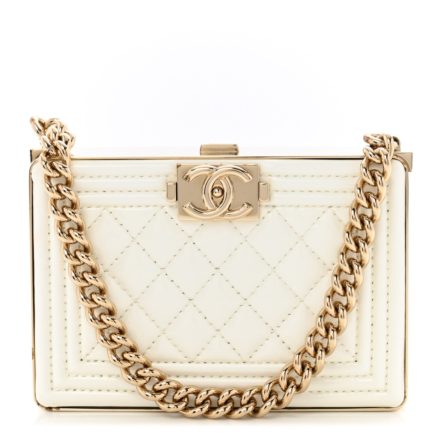 Chanel Patent Calfskin Boy Minaudiere White