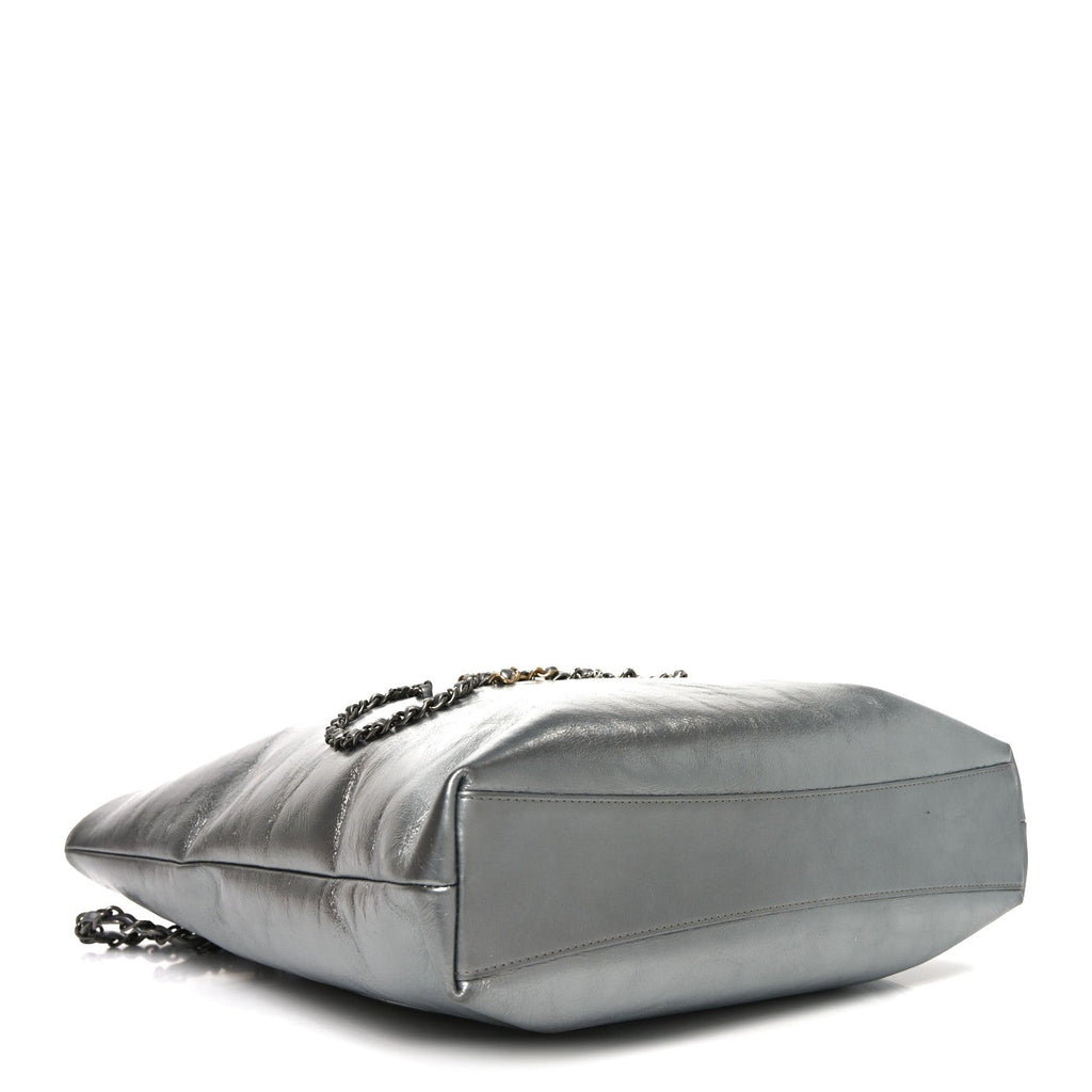 Chanel Metallic Crumpled Calfskin Chain 20s Signe Tote Silver