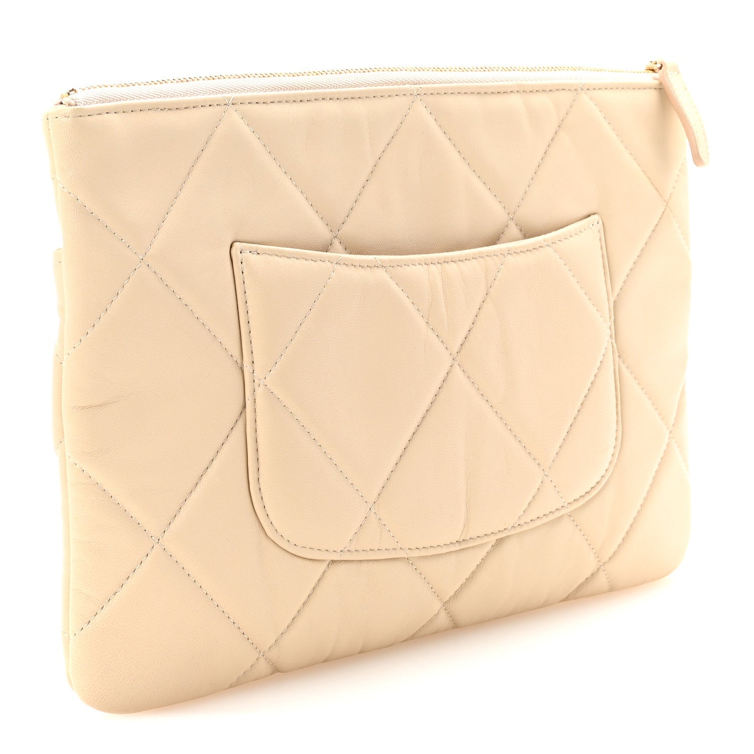 Chanel Shiny Goatskin Quilted Chanel 19 Pouch Beige