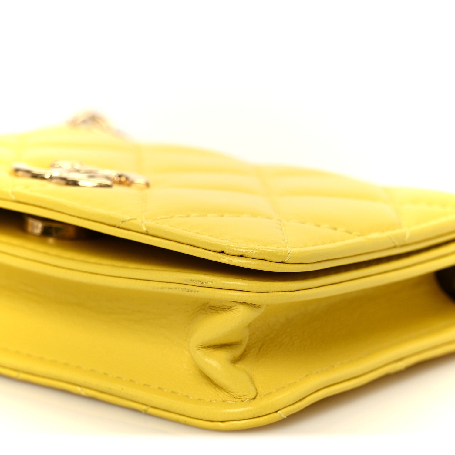 Chanel Lambskin Quilted Enamel Logo Flap Card Holder On Chain Yellow