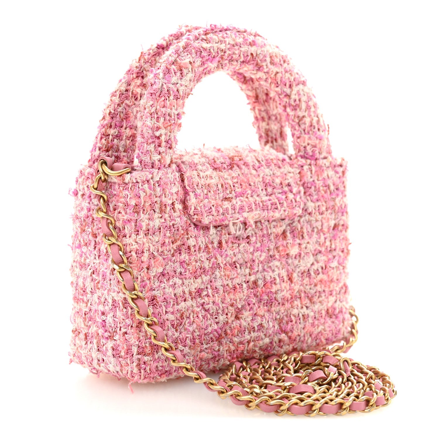 Chanel Tweed Quilted Mini Nano Kelly Shopper Pink