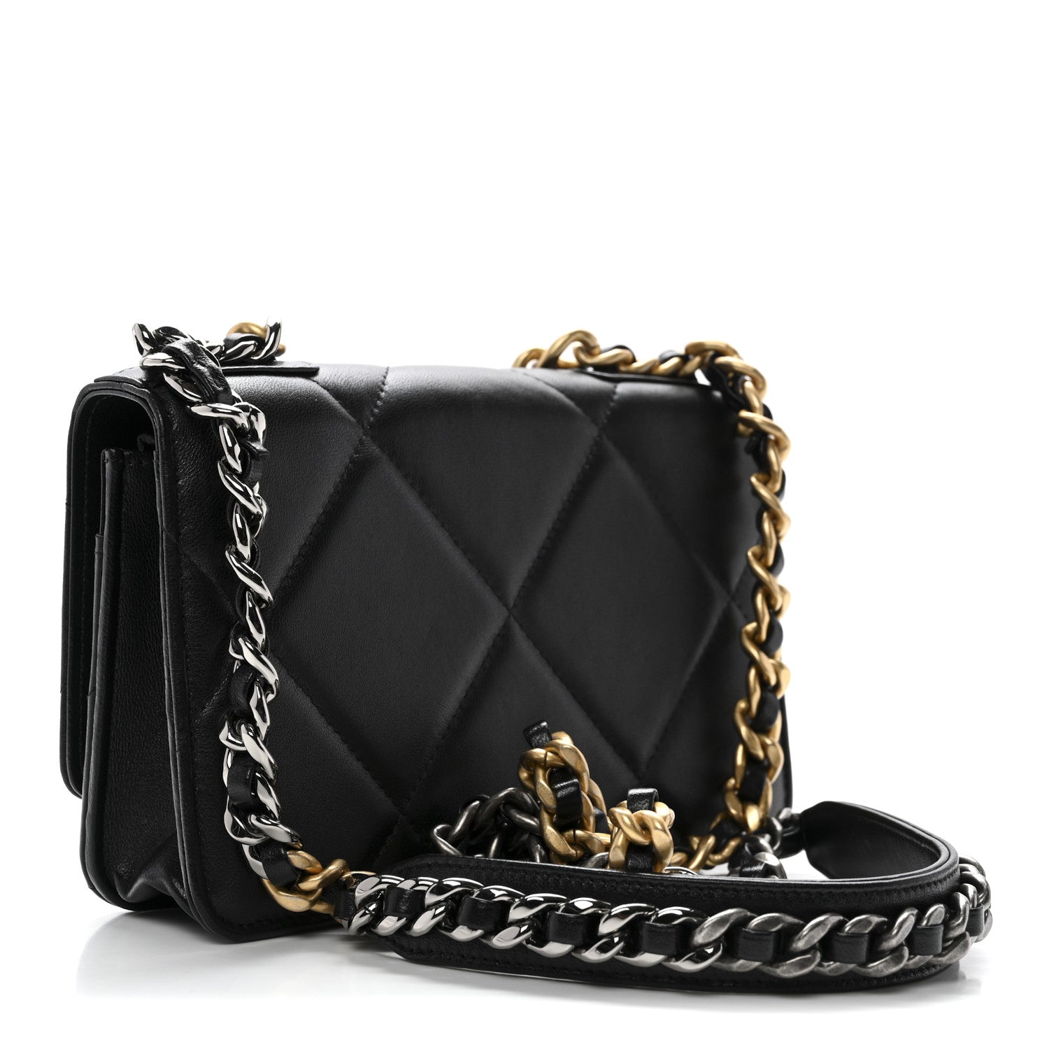 Chanel Lambskin Quilted Chanel 19 Wallet On Chain WOC Black