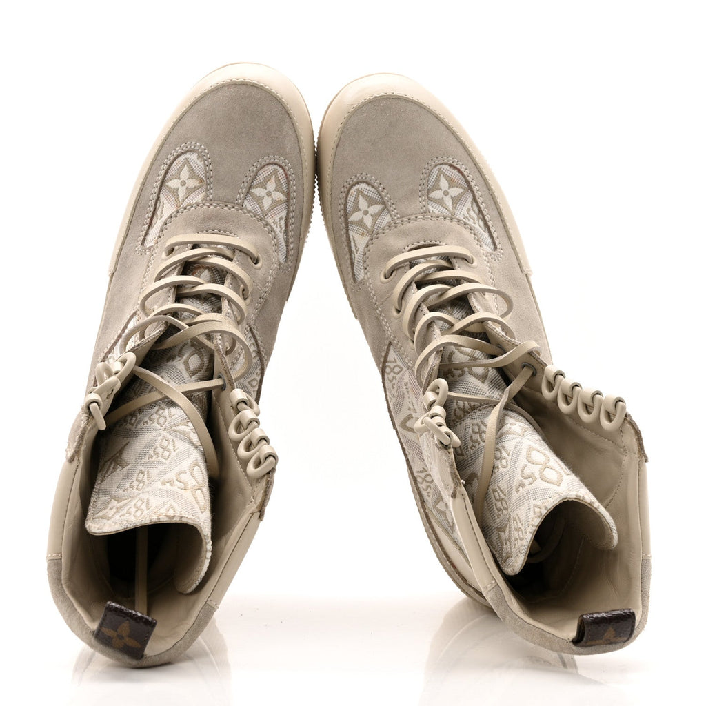Louis Vuitton Suede Calfskin Jacquard Since 1854 Laureate Platform Desert Boots 37.5 Beige
