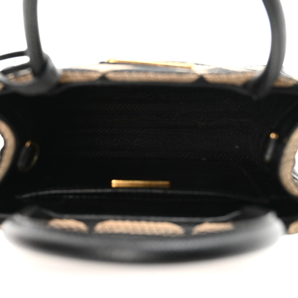 Prada Jacquard Saffiano Triangolo Symbole Embroidered Mini Tote Black Corda