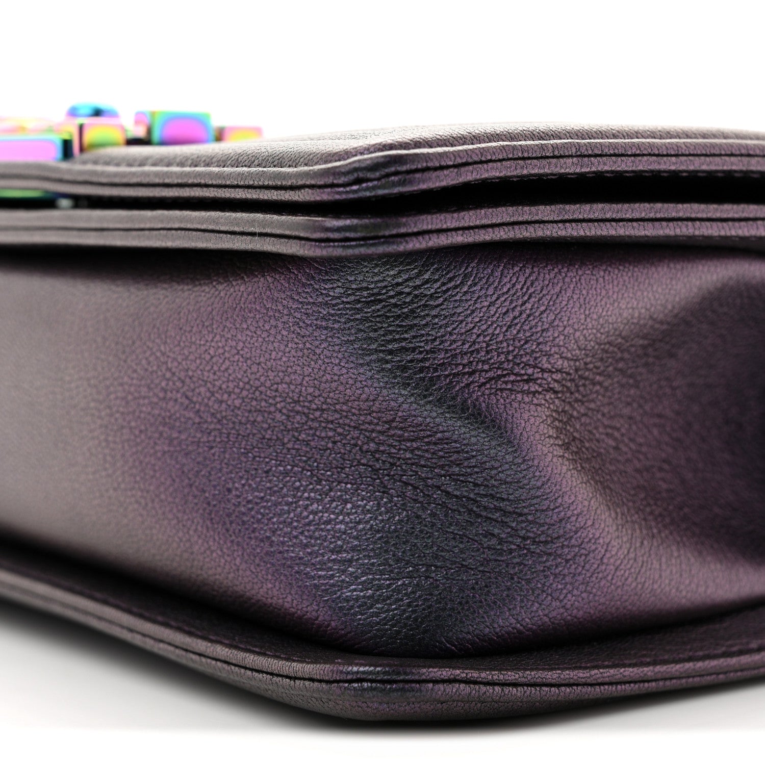 Chanel Iridescent Goatskin Quilted Small Boy Flap Purple
