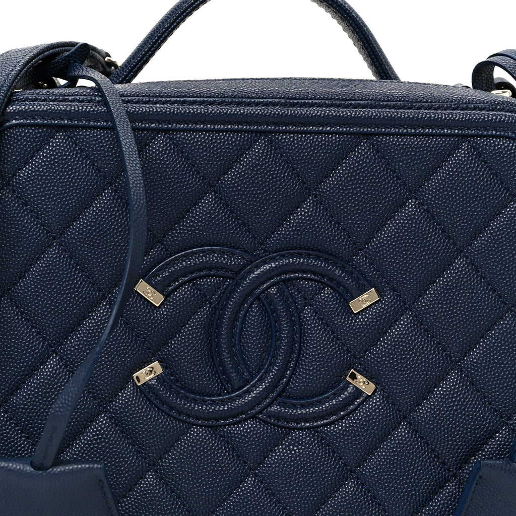 Chanel Caviar Quilted Medium CC Filigree Vanity Case Navy