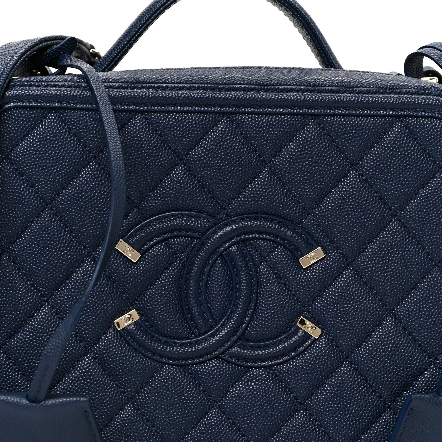 Chanel Caviar Quilted Medium CC Filigree Vanity Case Navy