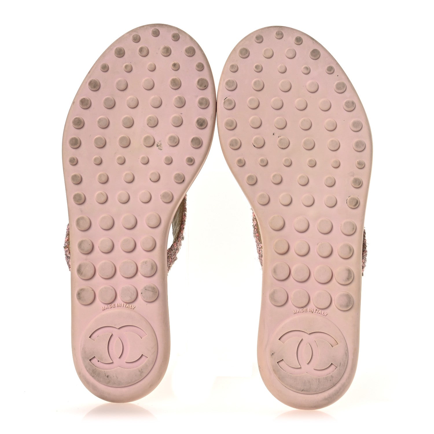 Chanel Tweed Camellia Thong Sandals 37.5 Salmon Apricot Gold