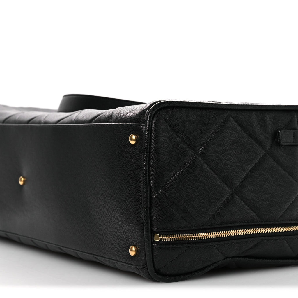Chanel Shiny Grained Calfskin Quilted Large Travel Bowling Bag Black
