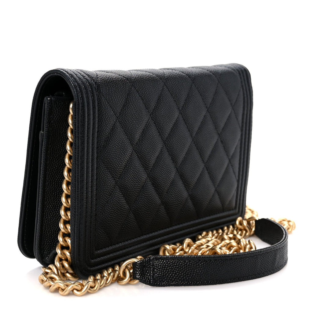 Chanel Caviar Quilted Boy Wallet On Chain WOC Black