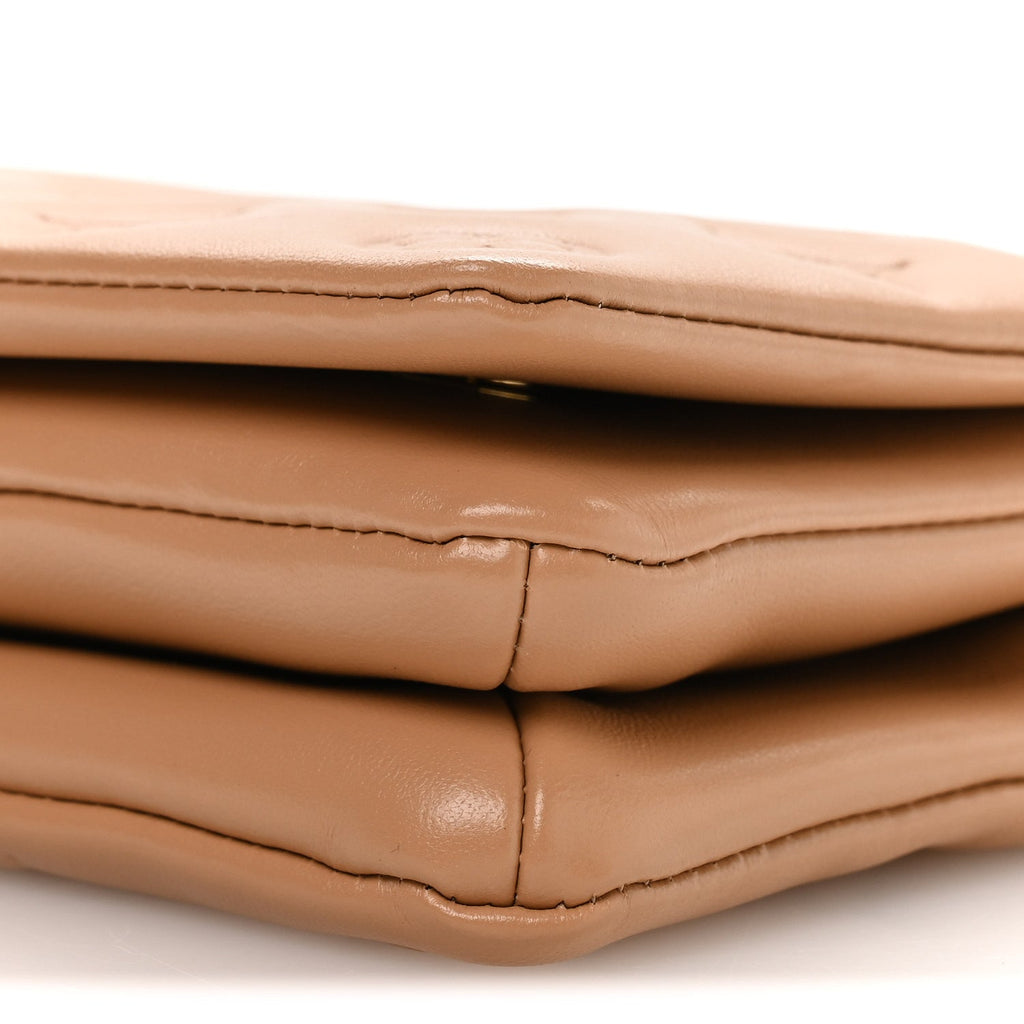Louis Vuitton Lambskin Embossed Monogram Pochette Coussin Camel