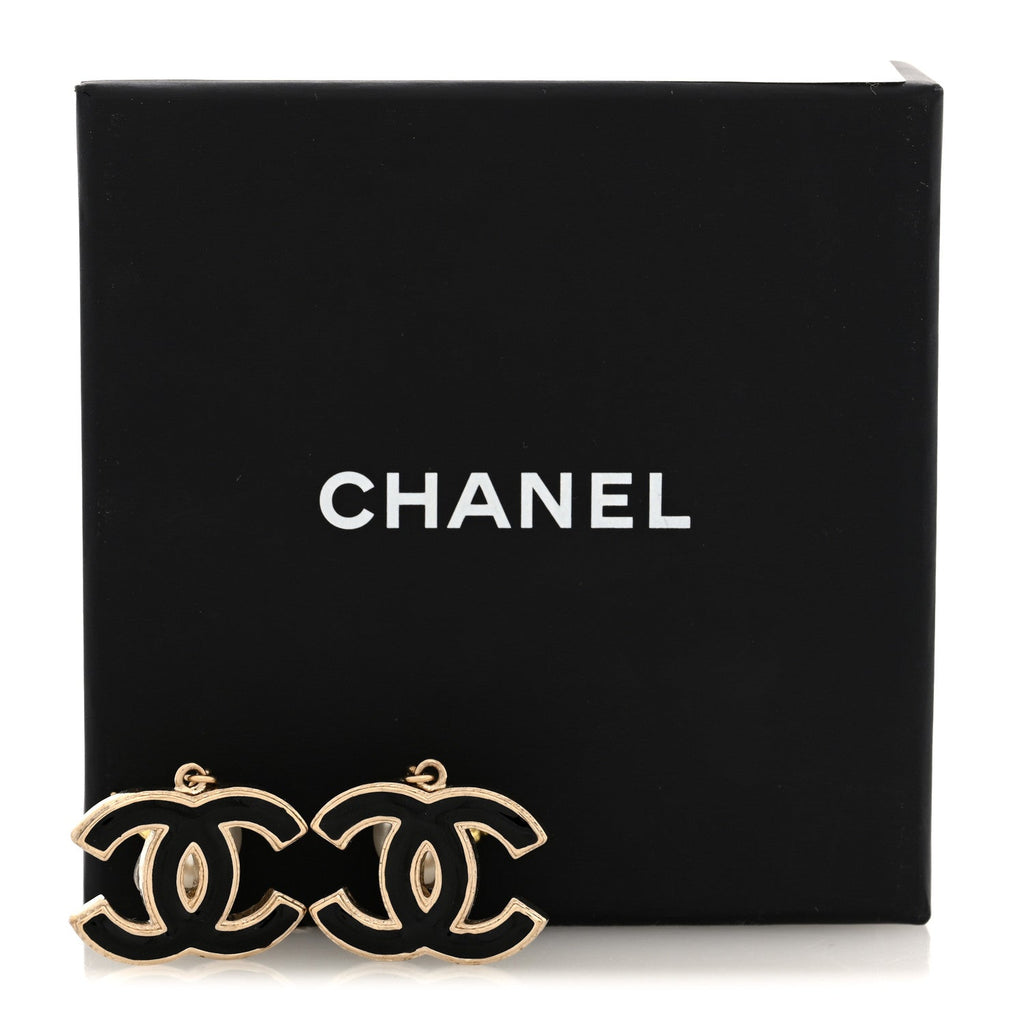 Pearl Enamel CC Drop Earrings Black