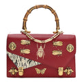 Gucci Calfskin Snakeskin Studded Small Ottilia Top Handle Bag Hibiscus Red