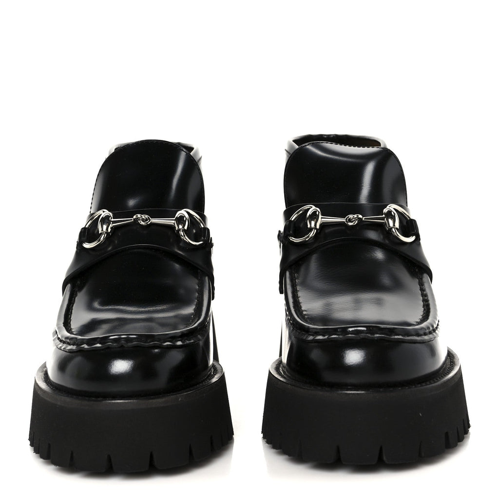 Gucci Cordovan Lux Womens Horsebit Platform Ankle Boots 38 Black