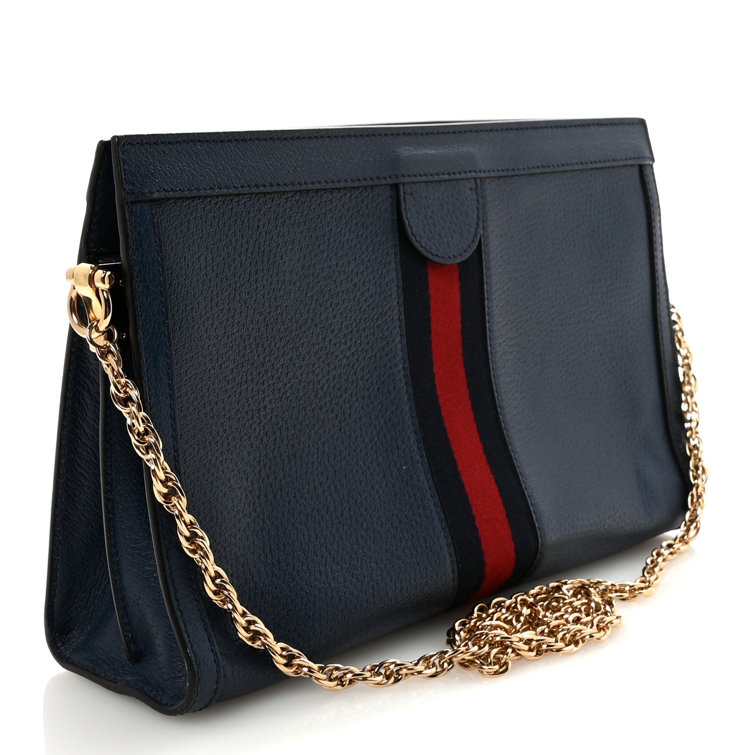 Gucci Textured Calfskin Web Medium Ophidia Chain Shoulder Bag Blue Agata