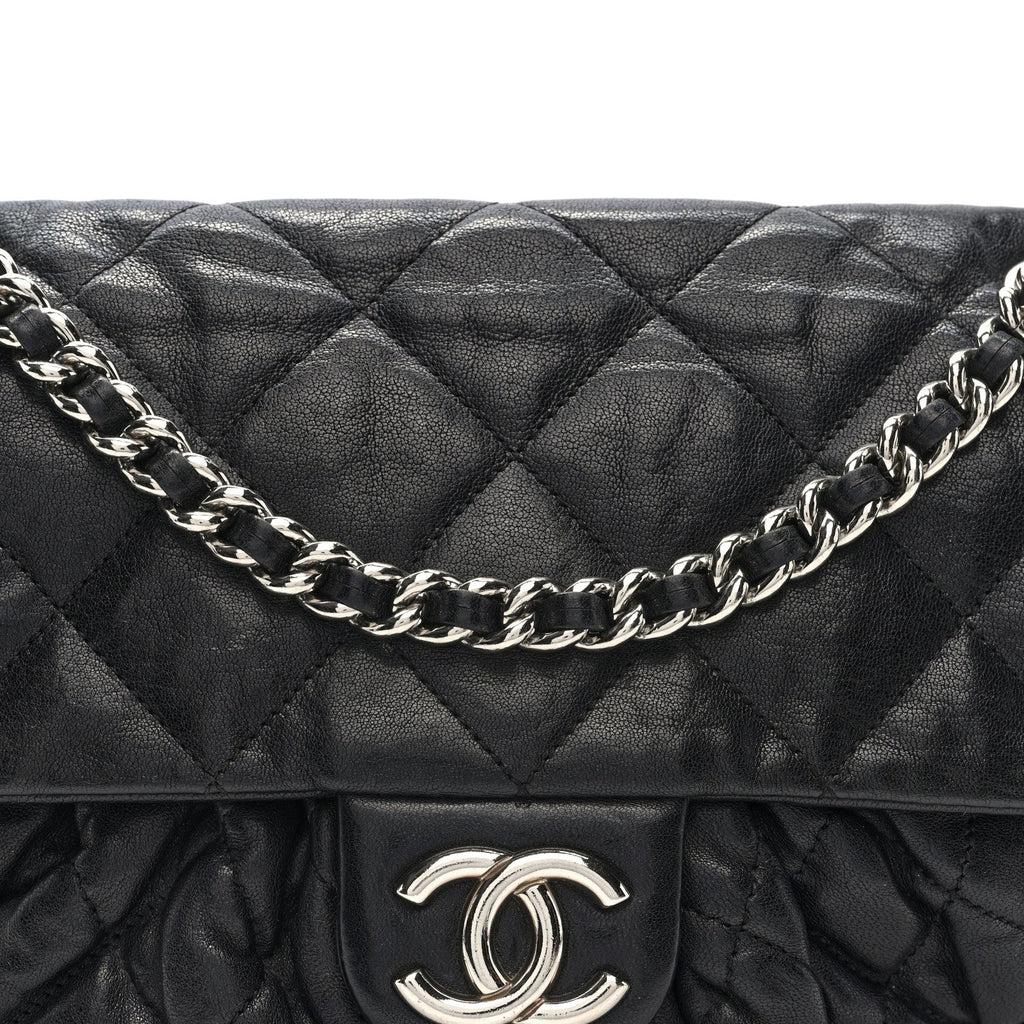 Chanel Washed Lambskin Quilted Medium Chain Around Messenger Black