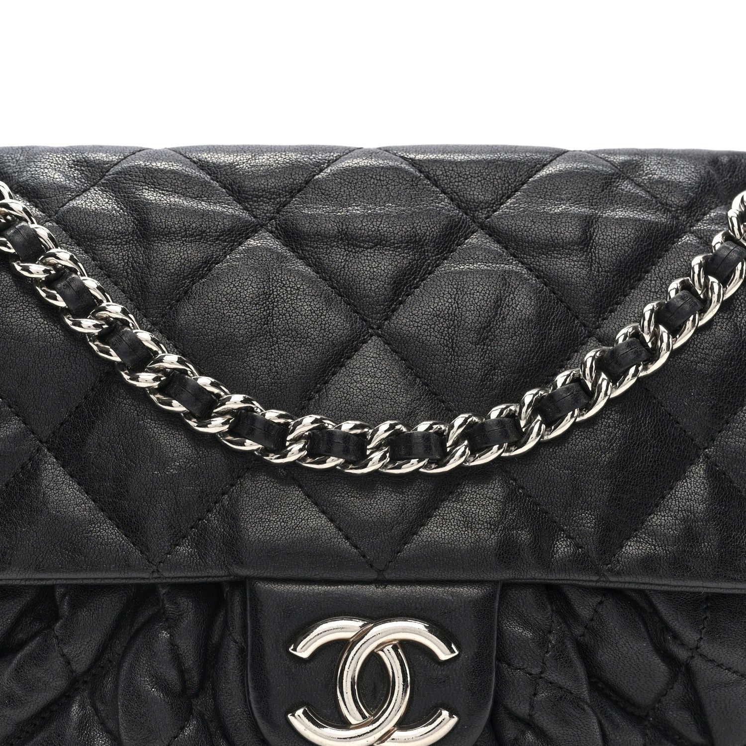 Chanel Washed Lambskin Quilted Medium Chain Around Messenger Black