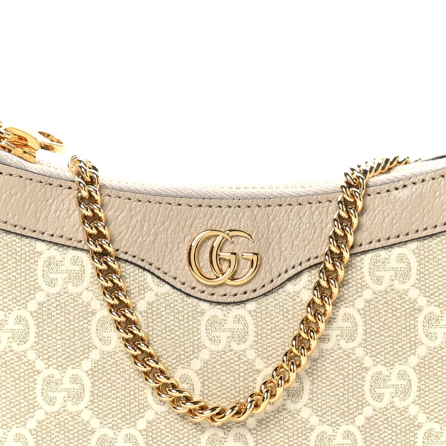 Gucci GG Supreme Monogram Textured Dollar Calfskin Web Mini Ophidia GG Handbag Beige Mystic White Oatmeal