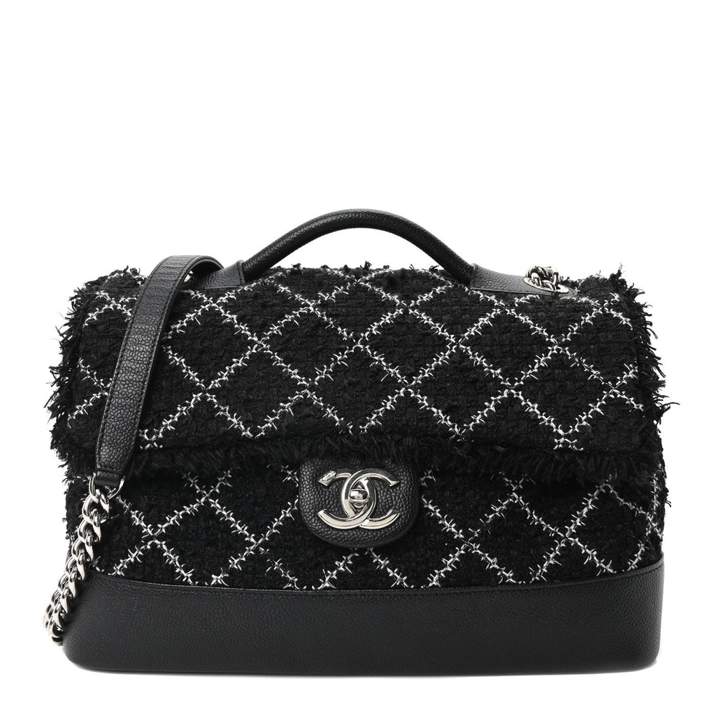 Chanel Tweed Trip Top Handle Flap Black