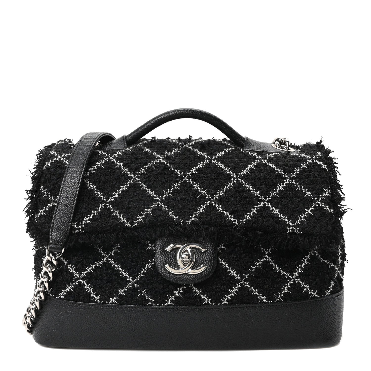 Chanel Tweed Trip Top Handle Flap Black