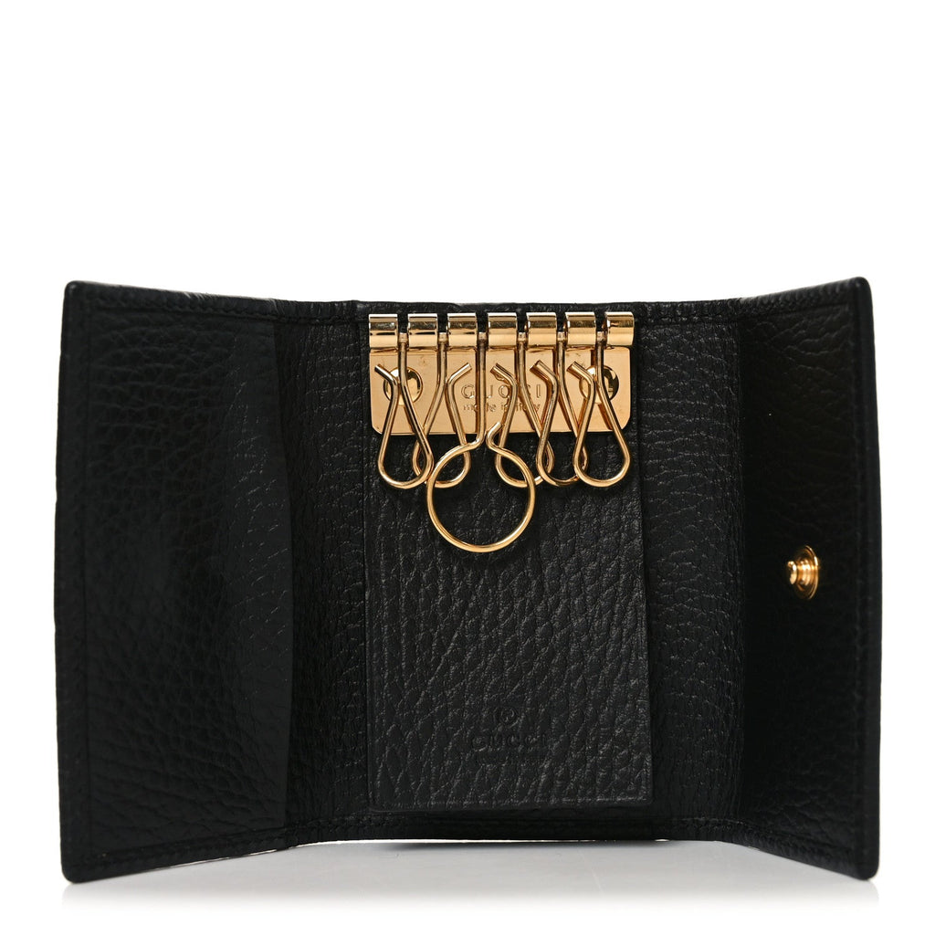 Gucci Pebbled Calfskin GG Marmont 6 Key Holder Black