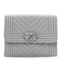 Caviar Chevron Quilted Boy Card Holder Wallet Grey