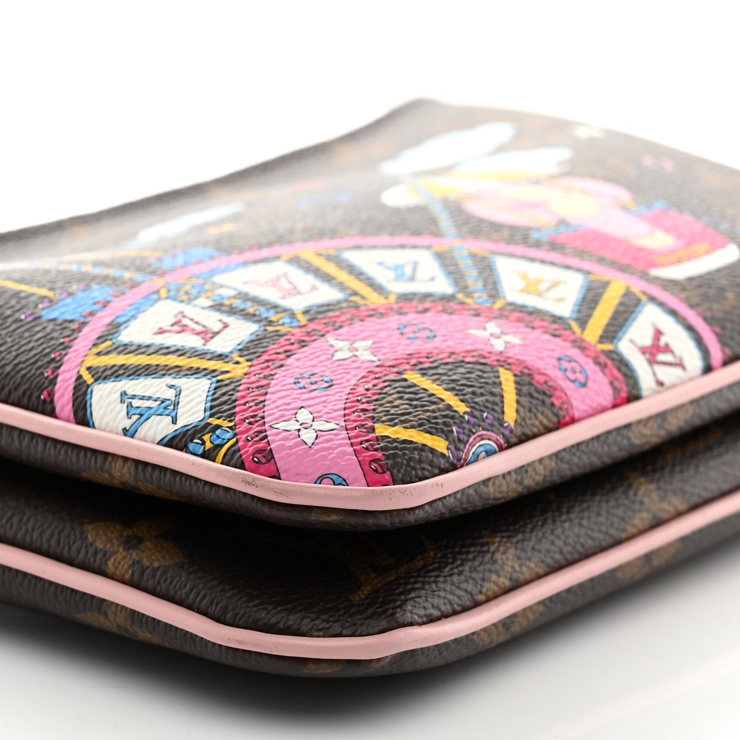 Louis Vuitton Monogram 2020 Christmas Animation Big Wheel Double Zip Pochette Rose Ballerine