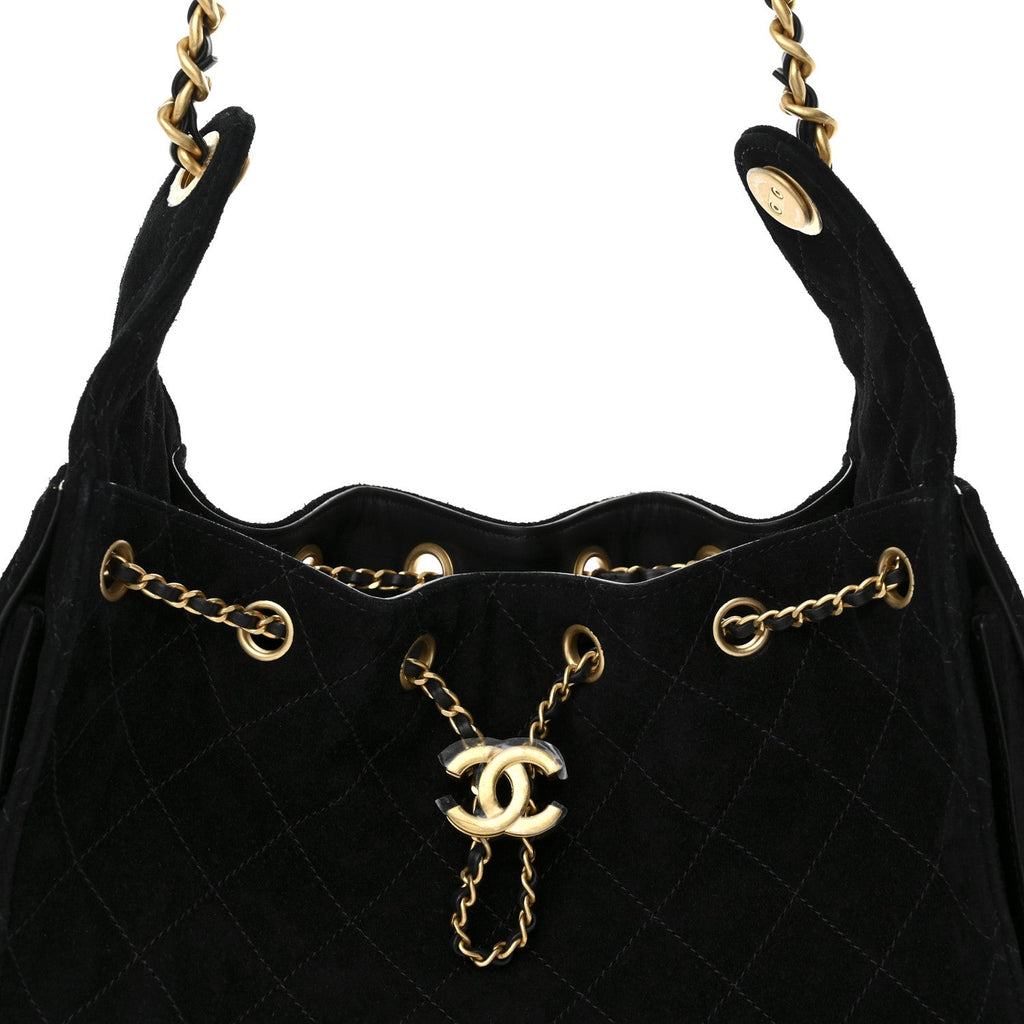 Chanel Suede Quilted Small Chanel 25 Handbag Black