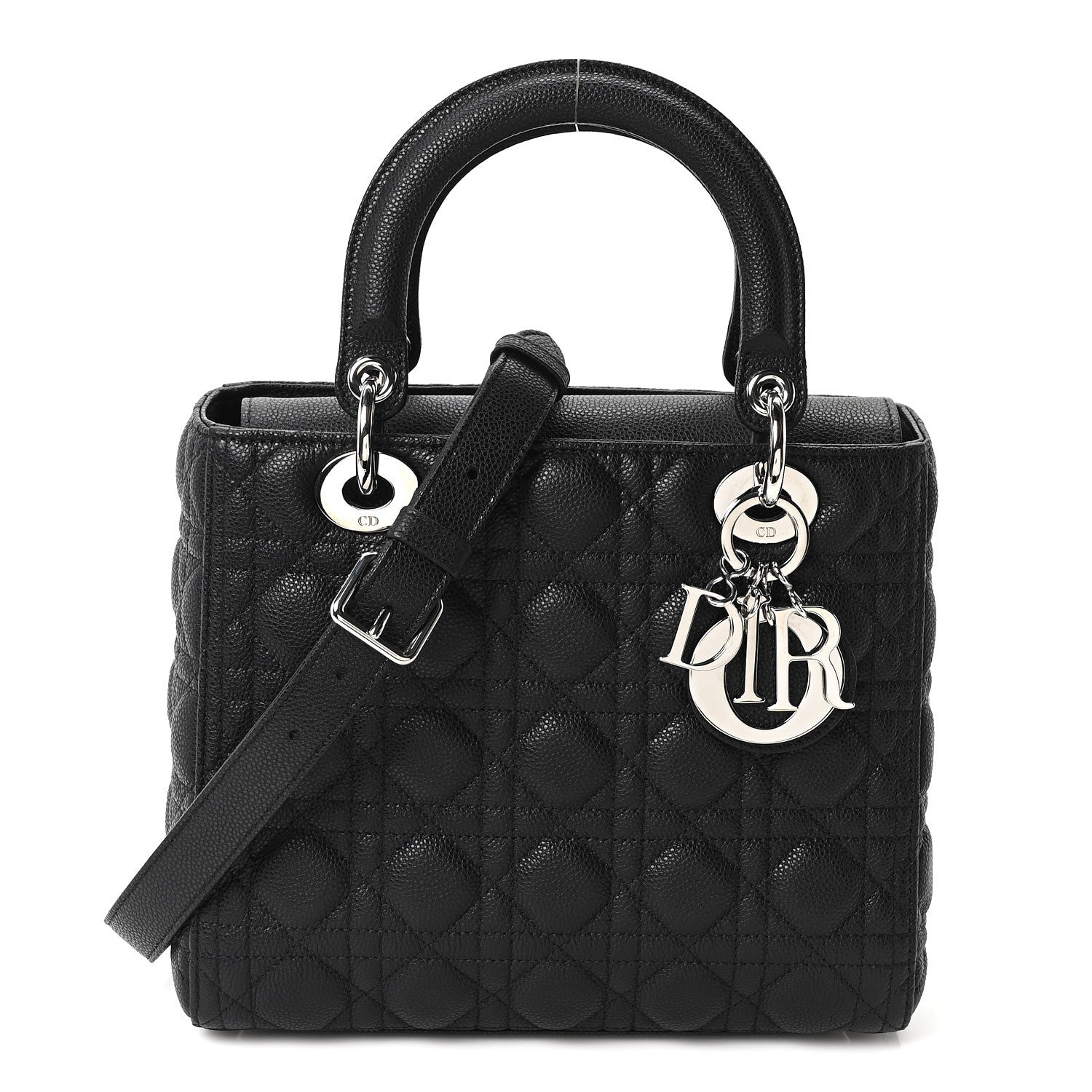 Christian Dior Grained Calfskin Cannage Medium Lady Dior Black