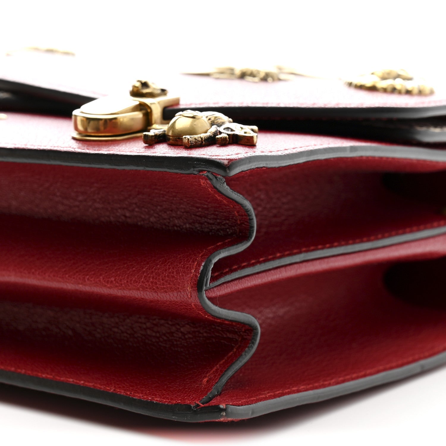 Gucci Calfskin Snakeskin Studded Small Ottilia Top Handle Bag Hibiscus Red