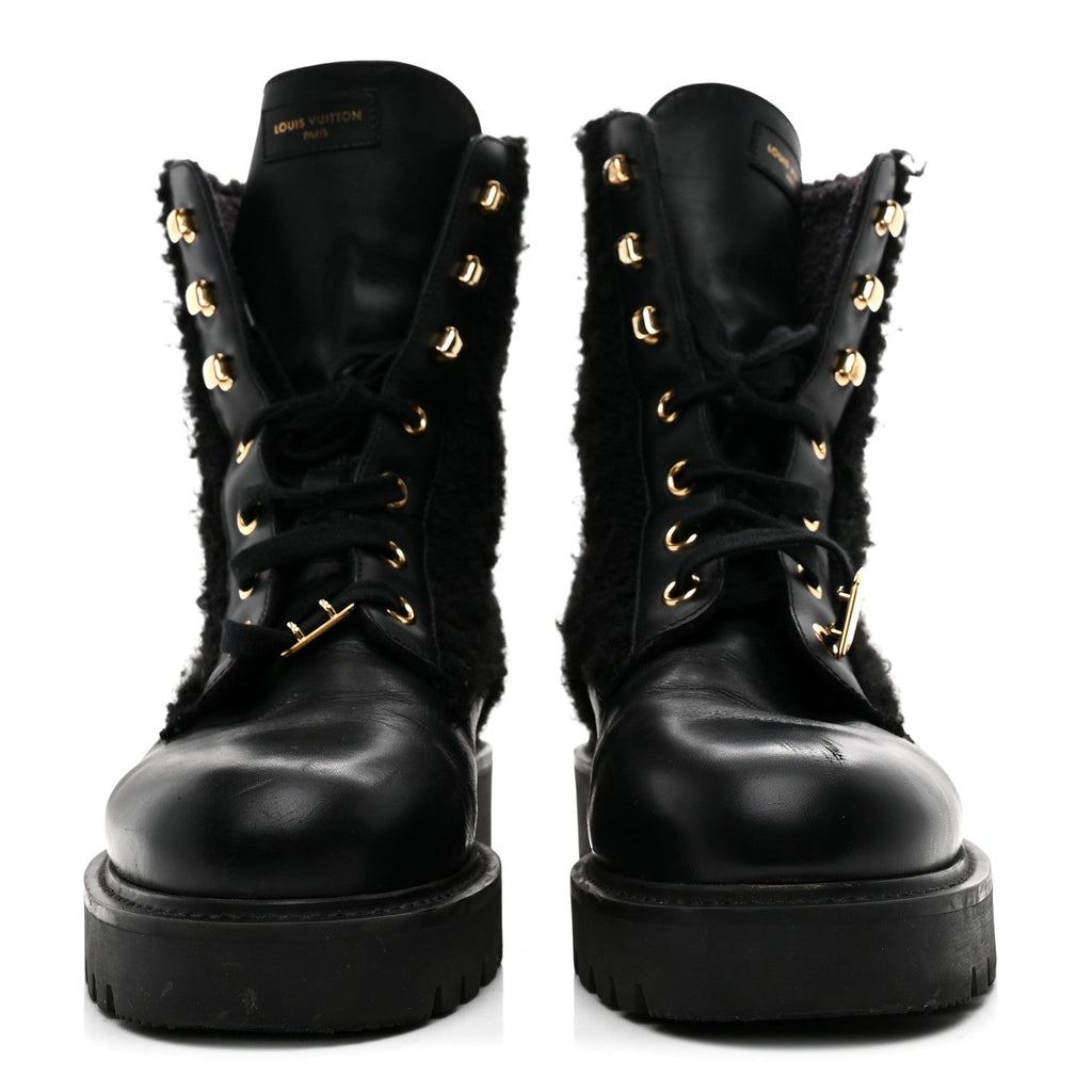Louis Vuitton Shearling Calfskin Territory Ranger Combat Boots 41 Black