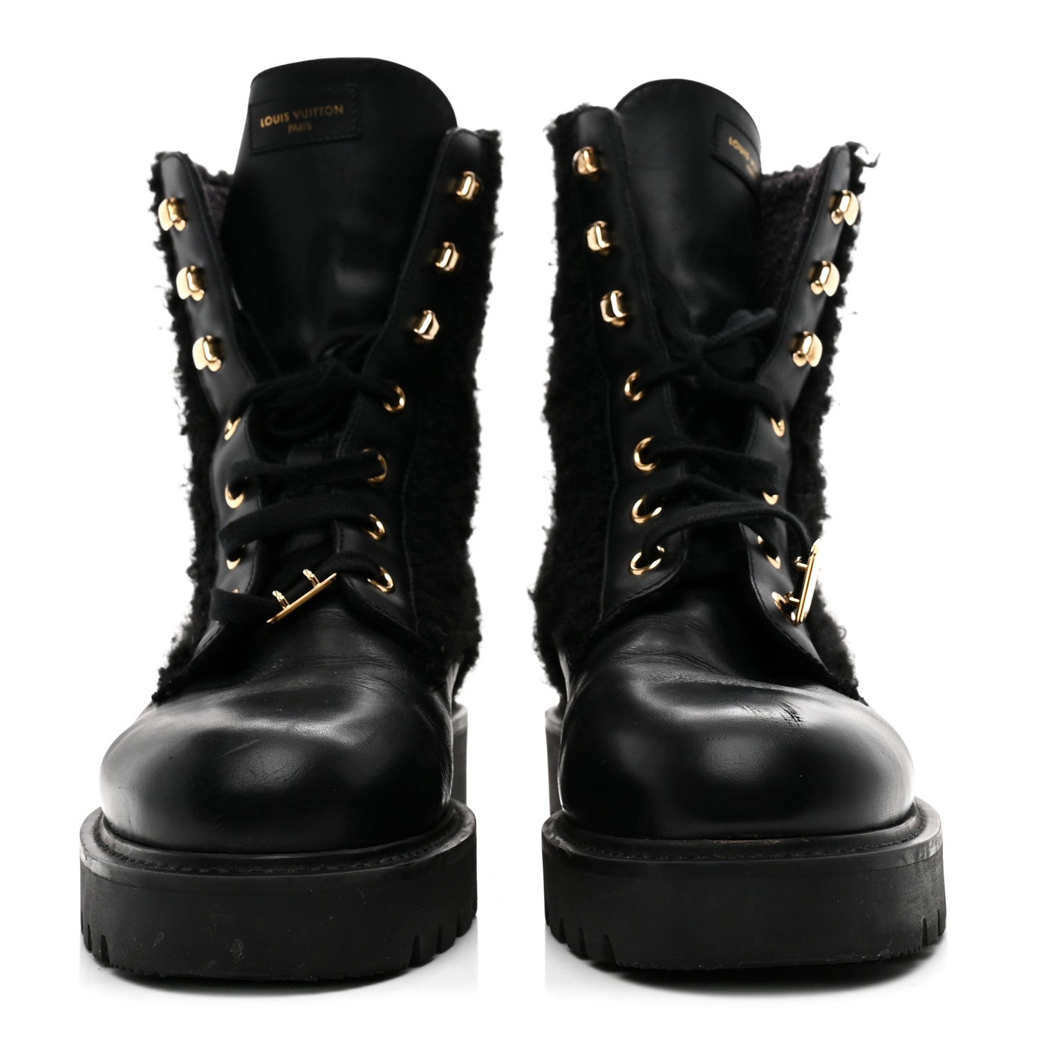 Louis Vuitton Shearling Calfskin Territory Ranger Combat Boots 41 Black