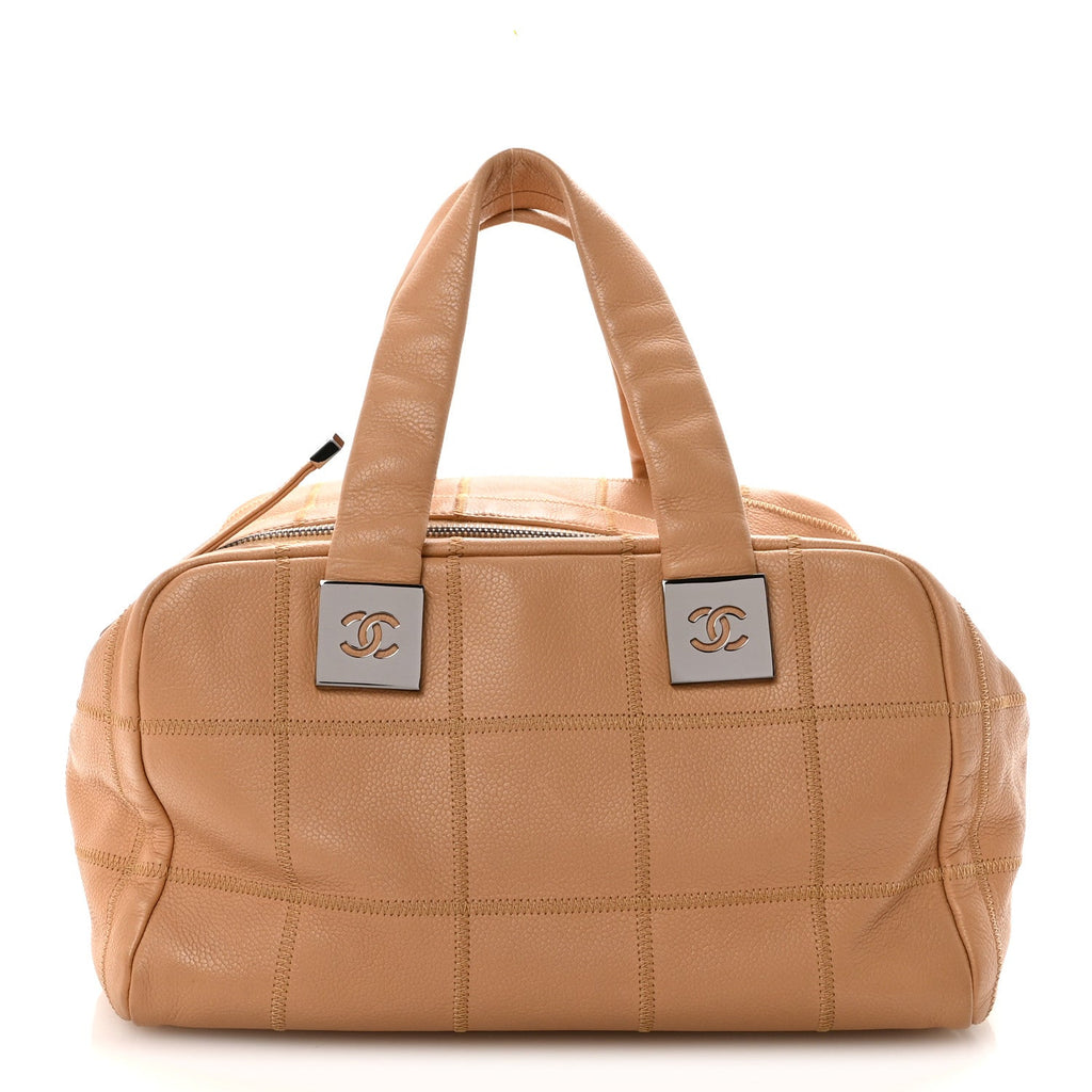 Chanel Caviar Square Stitched Bowler Beige