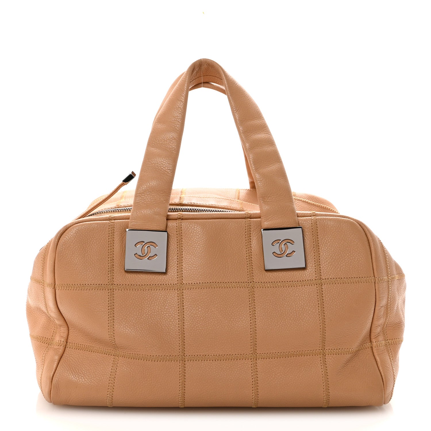 Chanel Caviar Square Stitched Bowler Beige