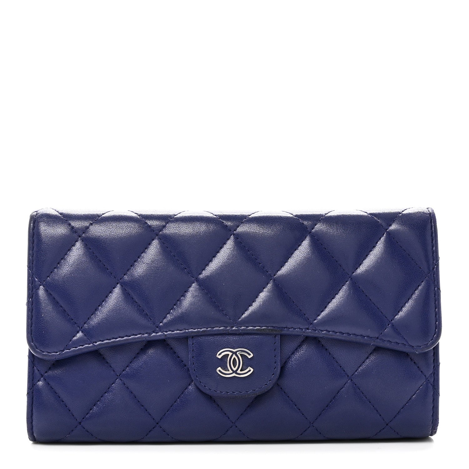 Lambskin Quilted Large Flap Wallet Blue