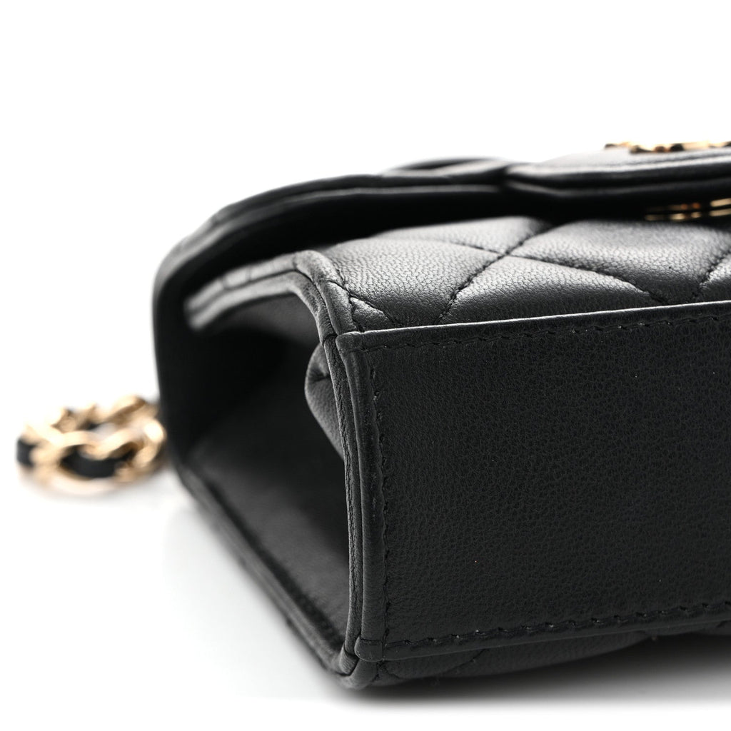 Chanel Lambskin Quilted Top Handle Flap Clutch With Chain Black