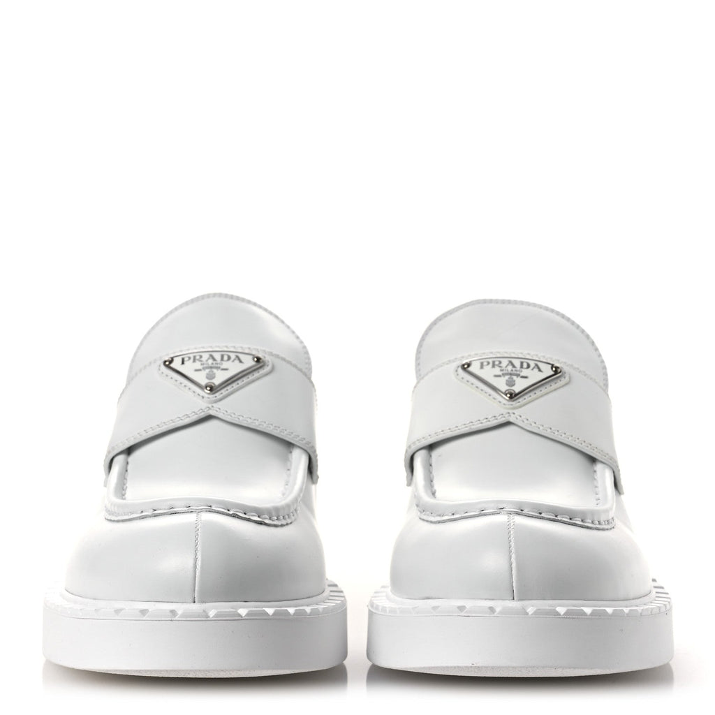 Prada Spazzolato Triangle 50mm Loafers 41 White