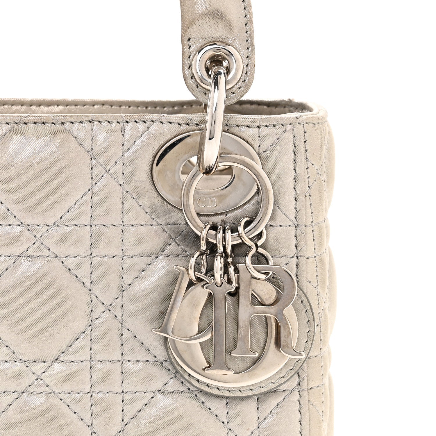 Christian Dior Metallic Lambskin Cannage Mini Lady Dior Silver