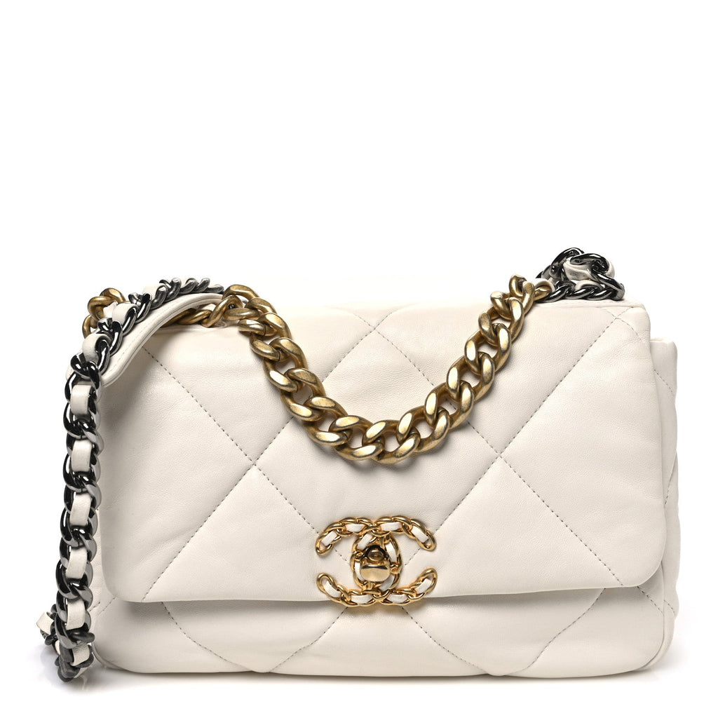 Chanel Goatskin Quilted Medium Chanel 19 Flap White