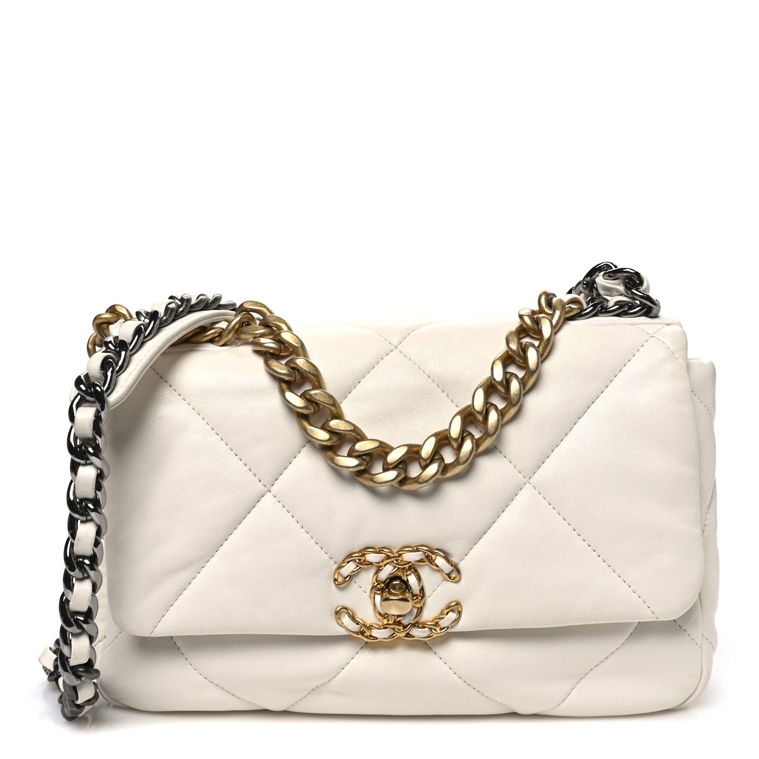 Chanel Goatskin Quilted Medium Chanel 19 Flap White