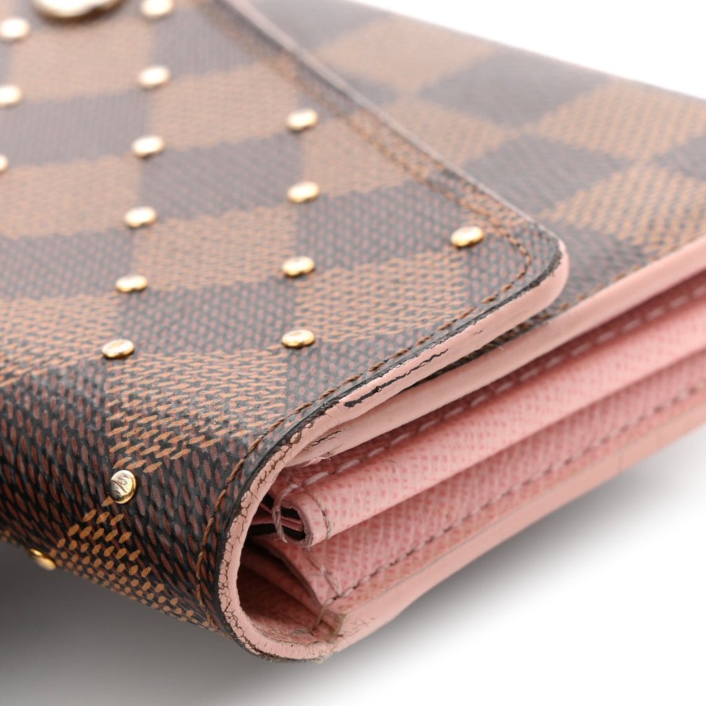 Louis Vuitton Damier Ebene Studded Sarah Wallet NM Rose Ballerine