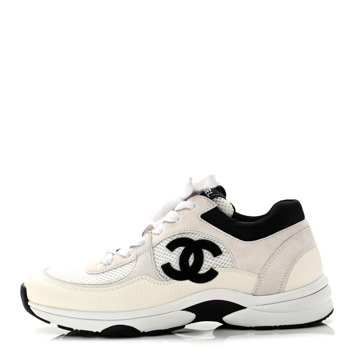 Mesh Suede Calfskin Grained Calfskin Womens CC Sneakers 38.5 White Black