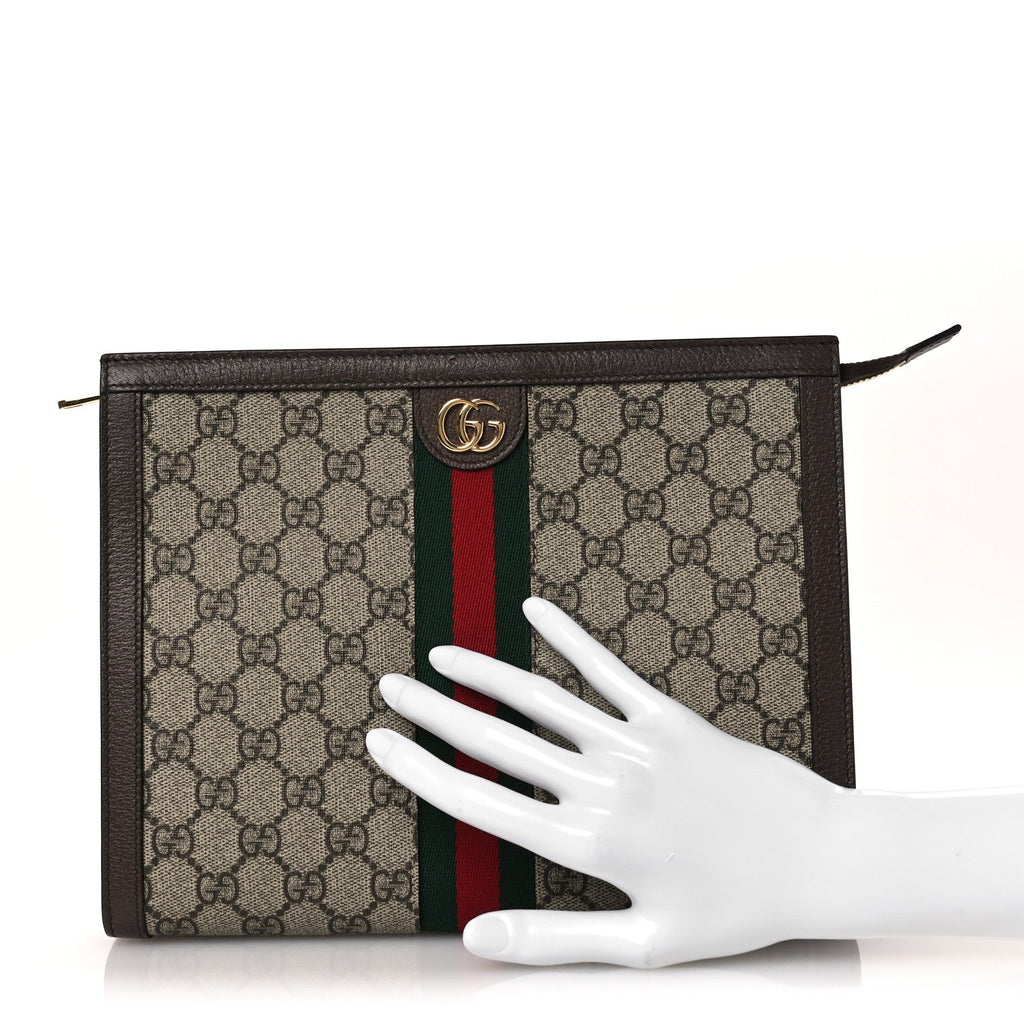 Gucci GG Supreme Monogram Web Ophidia Pouch Brown