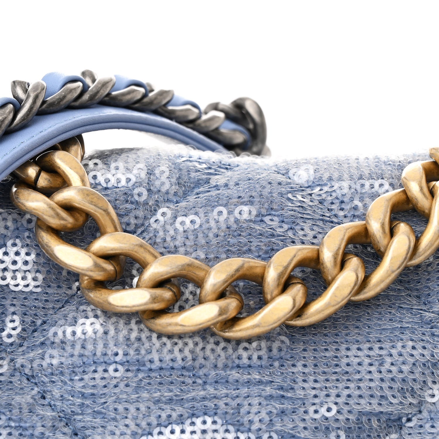 Chanel Sequin Quilted Medium Chanel 19 Flap Light Blue