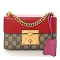 Gucci GG Supreme Monogram Calfskin Small Padlock Shoulder Bag Beige Hibiscus Red New Rosette